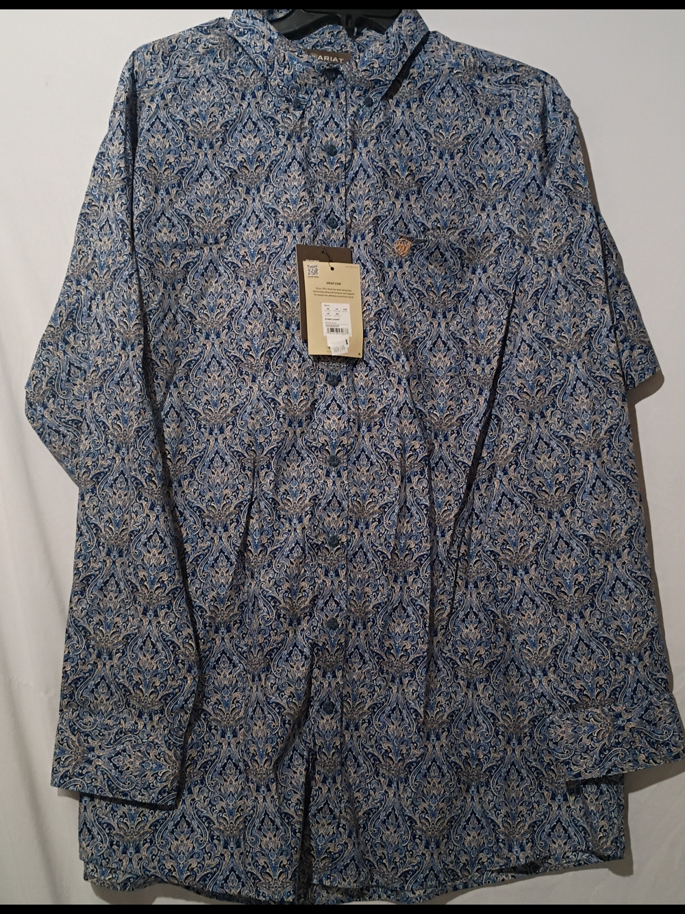 Ariat Stoney Blue Paisley Long Sleeve Dress Shirt XXL TALL New With Tags